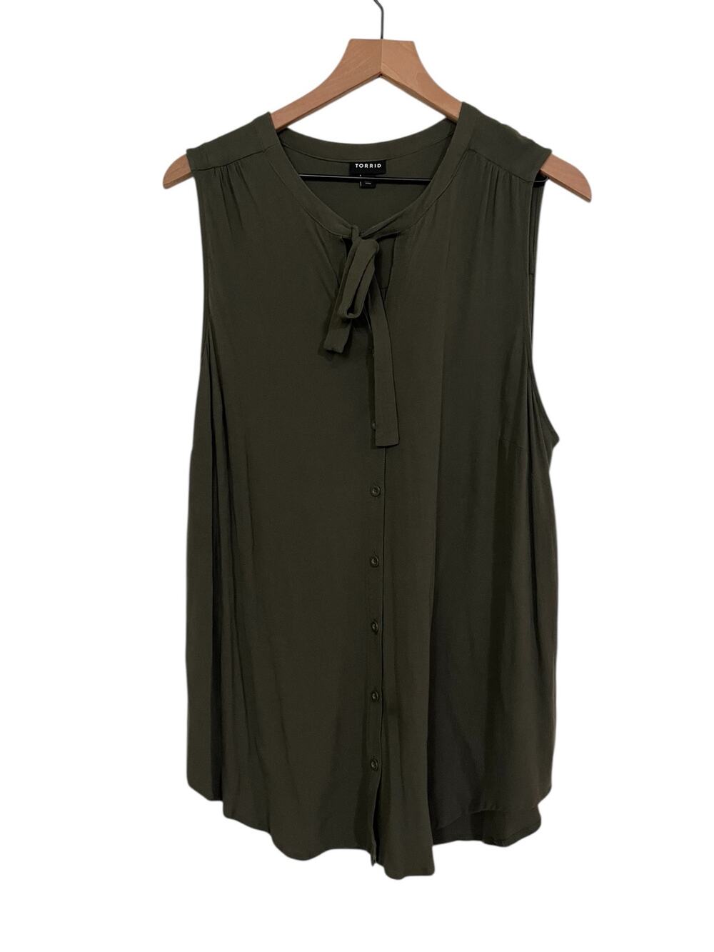 Torrid Crepe Tie-Front Button-Up Top Sleeveless Olive Green Size 2X
